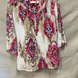 Chico's Women's Pink and Purple Patterned Blouse